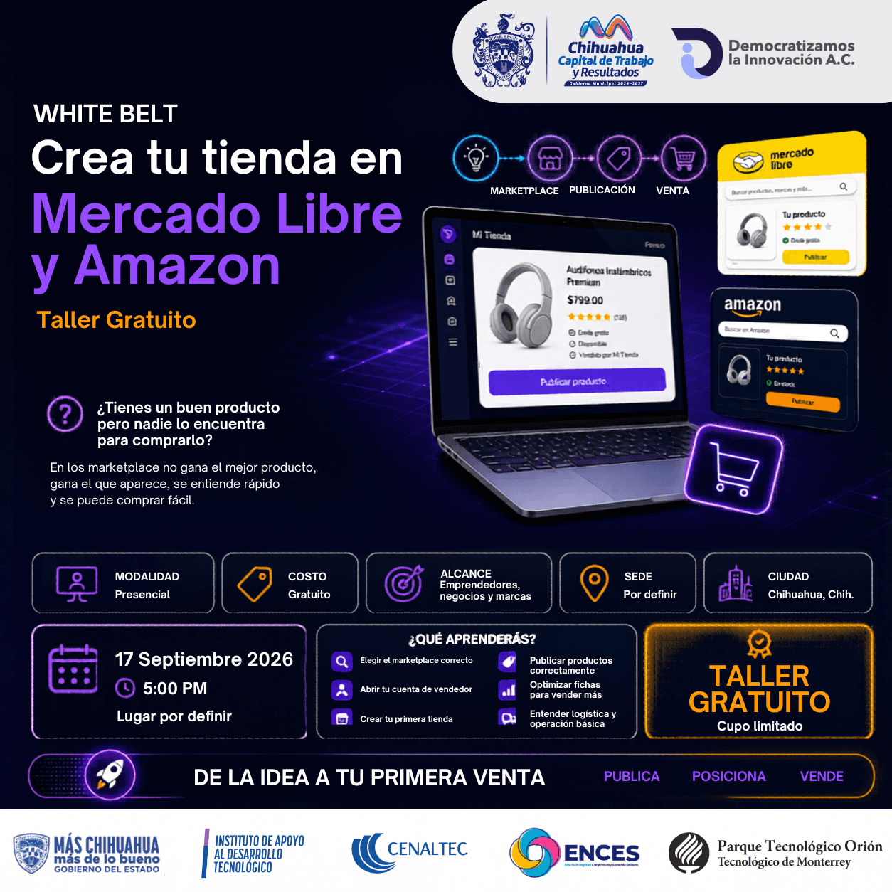 Flyer de White Belt: E-commerce, crea tu tienda en Mercado Libre y Amazon
