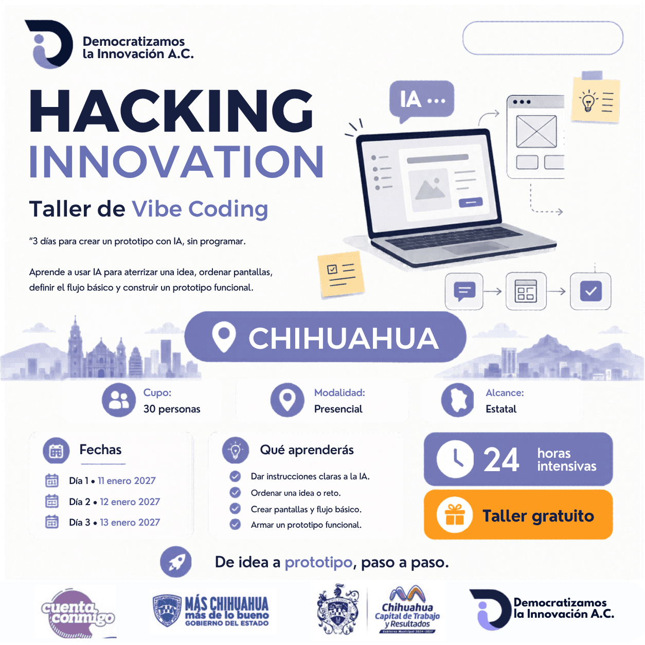 Flyer de HACKING INNOVATION: Vibe Coding y generación de prototipos | Chihuahua