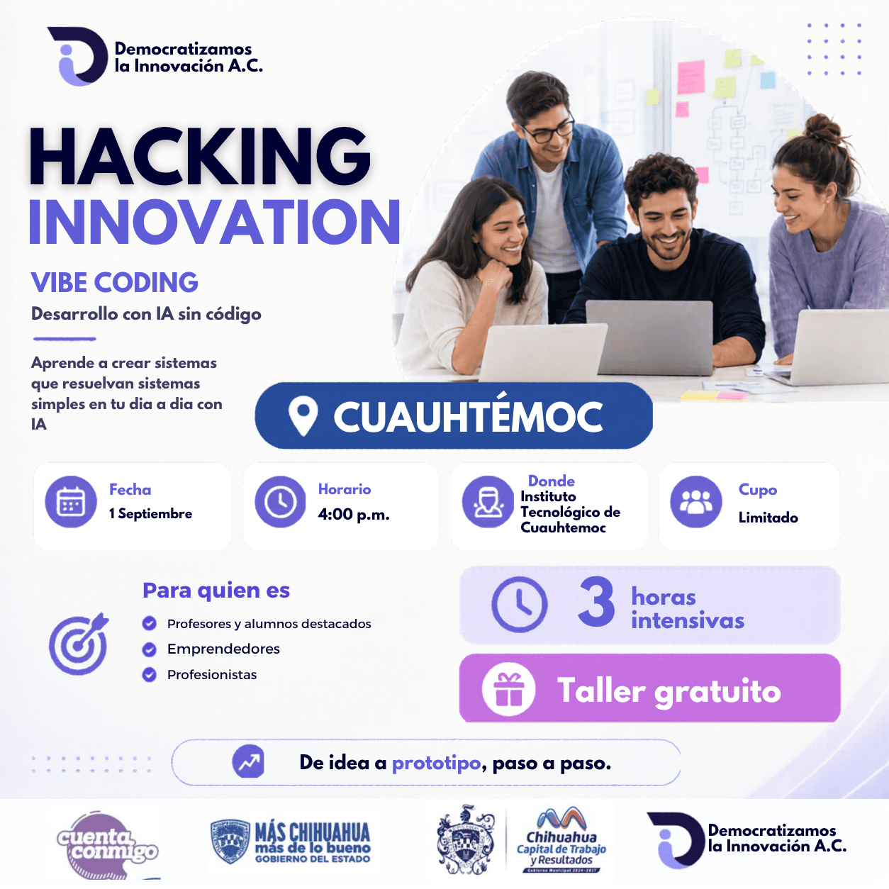 Flyer de HACKING INNOVATION: Vibe Coding | Generación de soluciones IA | Cuauhtémoc