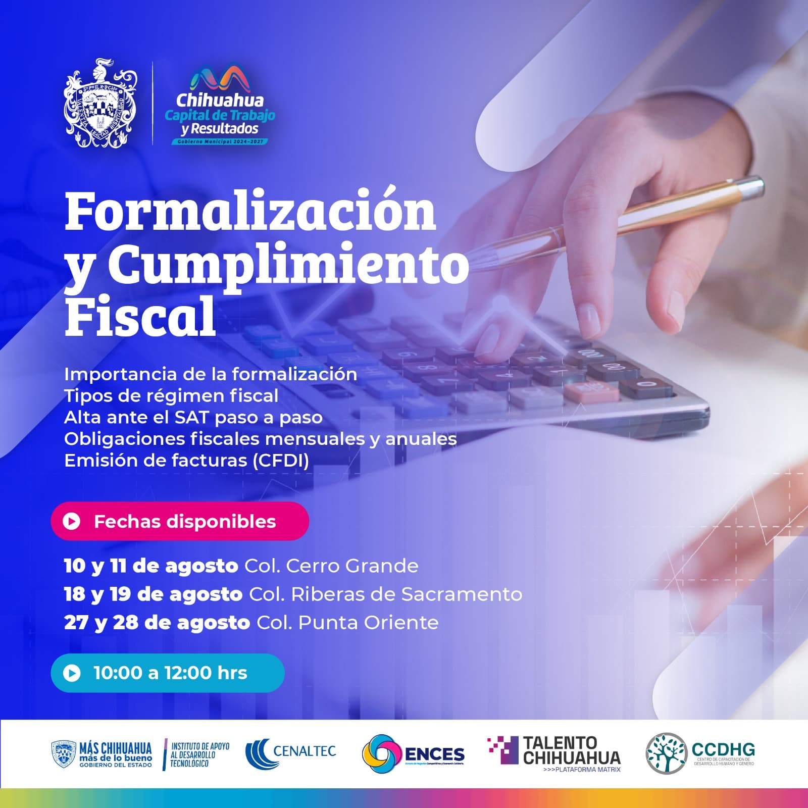 Flyer de Formalización y Cumplimiento Fiscal (SAT) /Riberas del Sacramento