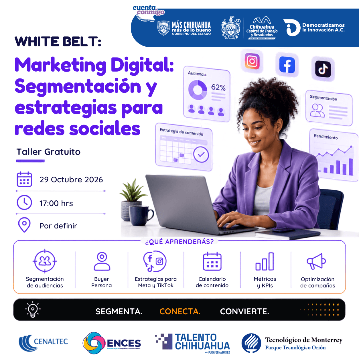Flyer de White Belt: Marketing Digital: Segmentación y estrategias para redes sociaes