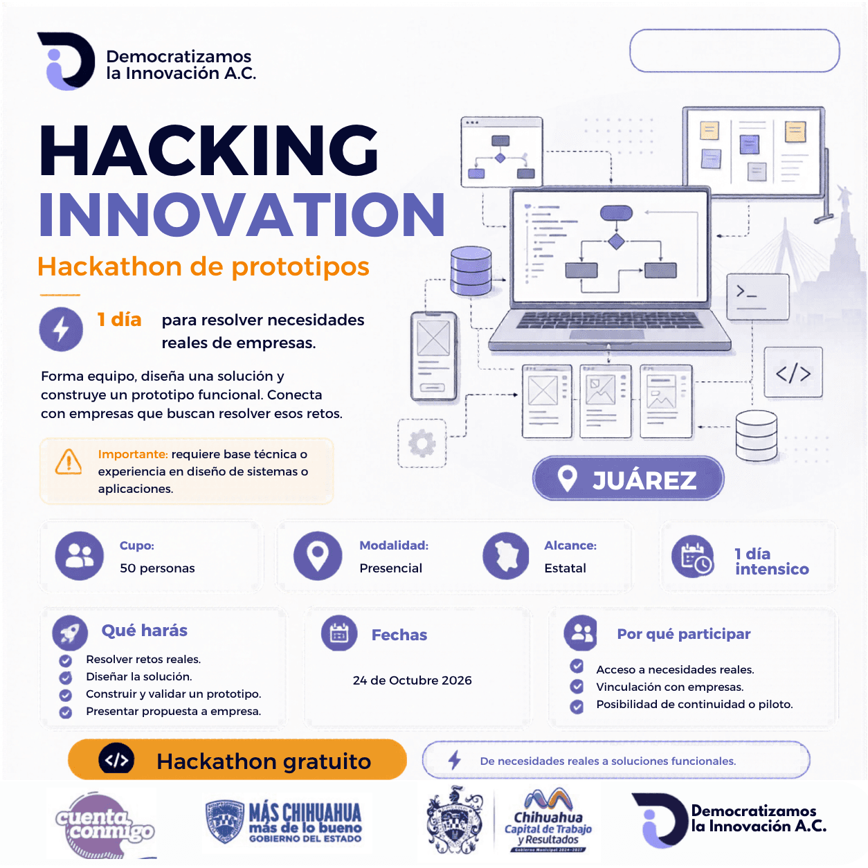 Flyer de HACKING INNOVATION: HACKATHON en Cd. Júarez