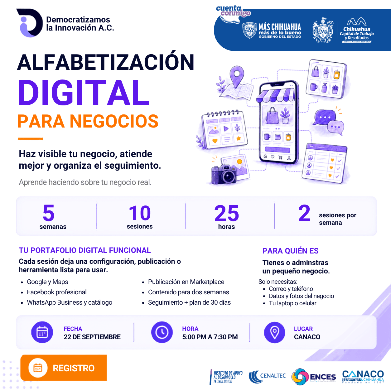 Flyer de Alfabetización Digital para Negocios