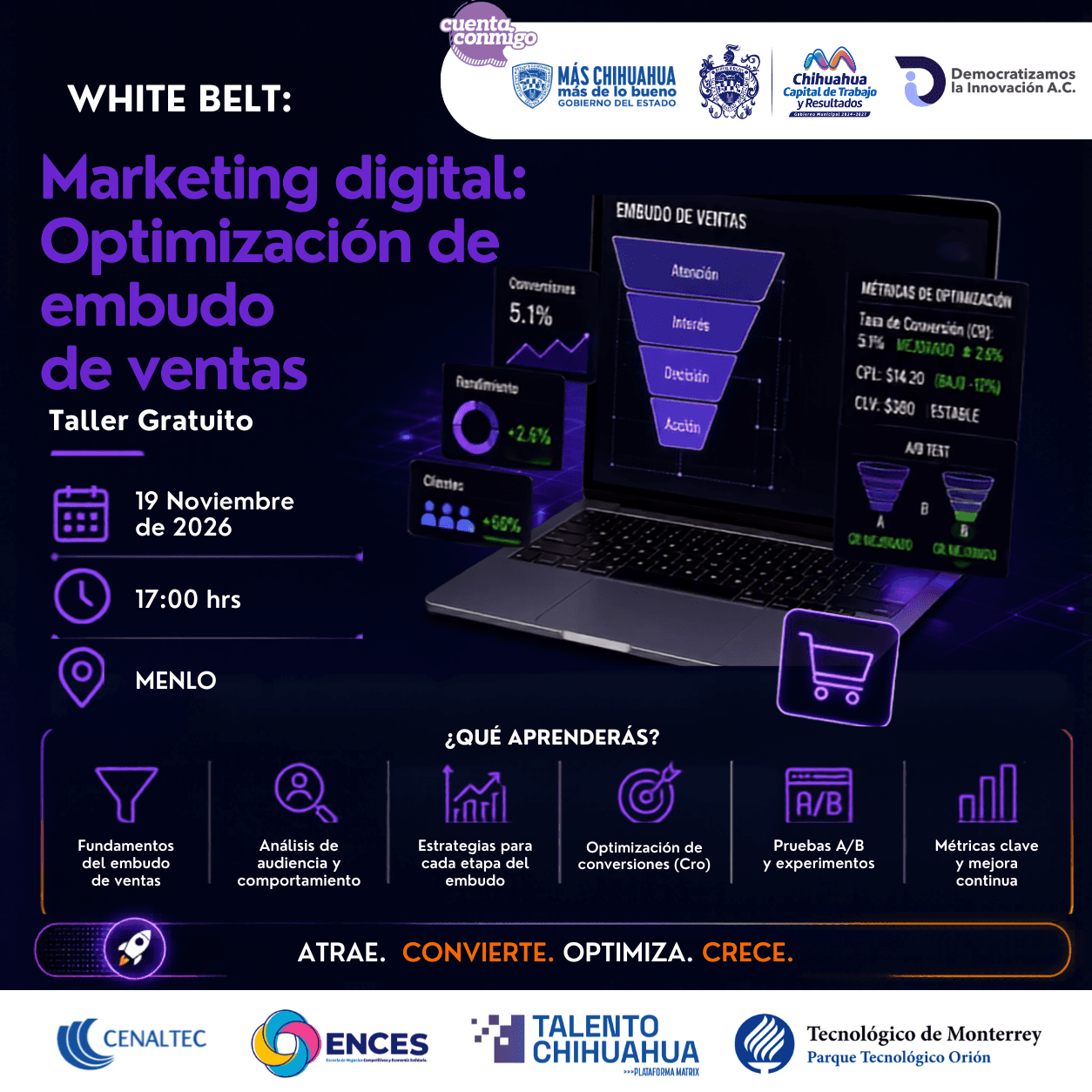 Flyer de White Belt: Marketing Digital, optimización de embudo de ventas